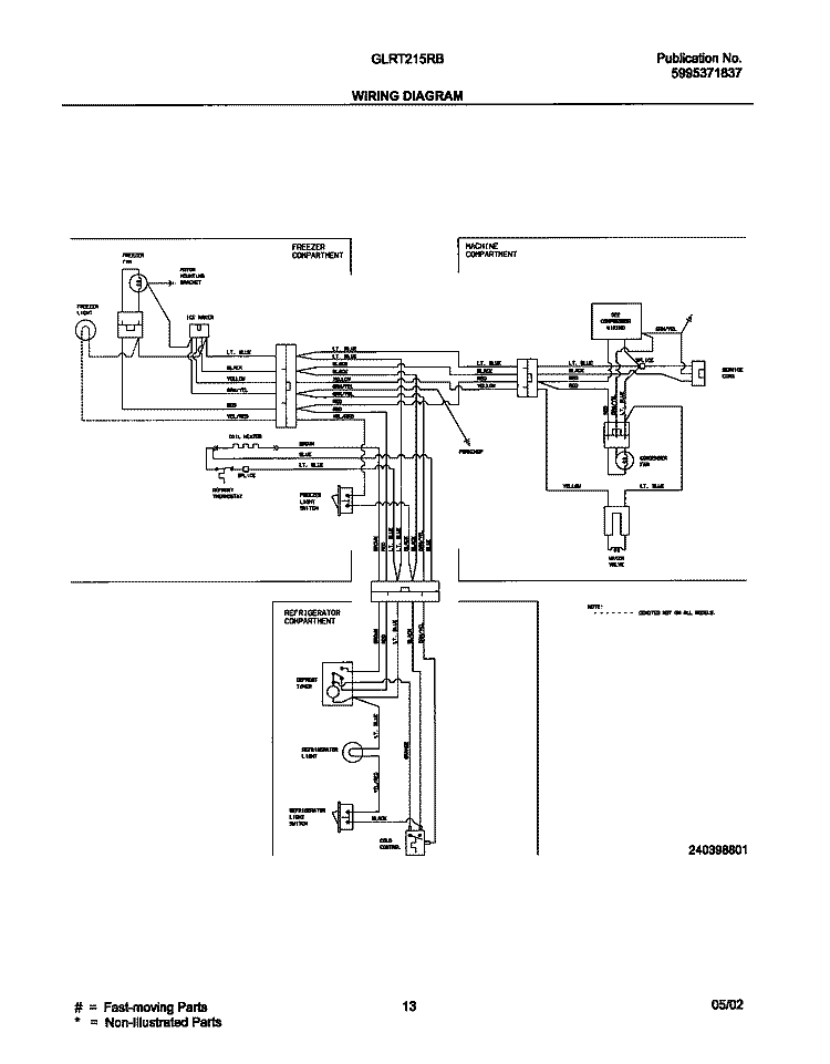 WIRING DIAGRAM Diagram and Parts List for GLRT215RBQ2  Frigidaire Refrigerator