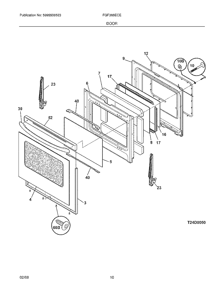 DOOR Diagram and Parts List for FGF366ECE  Frigidaire Range