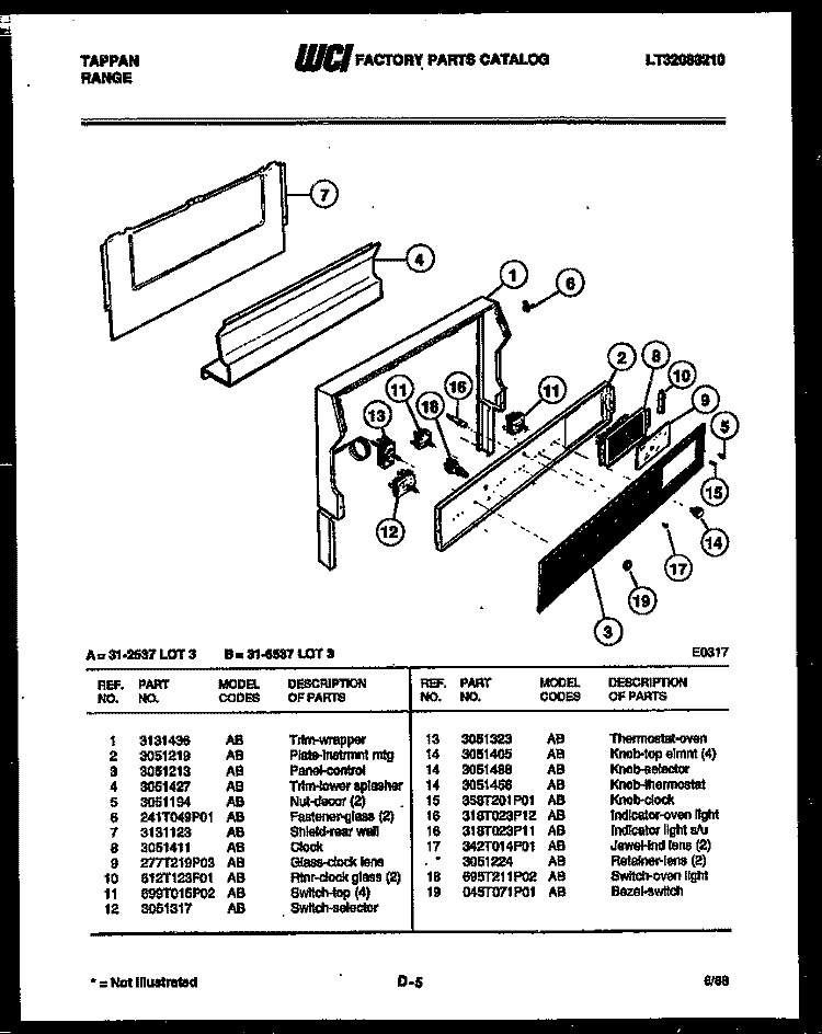 BACKGUARD Diagram and Parts List for 31-3647-23-03  Tappan Range