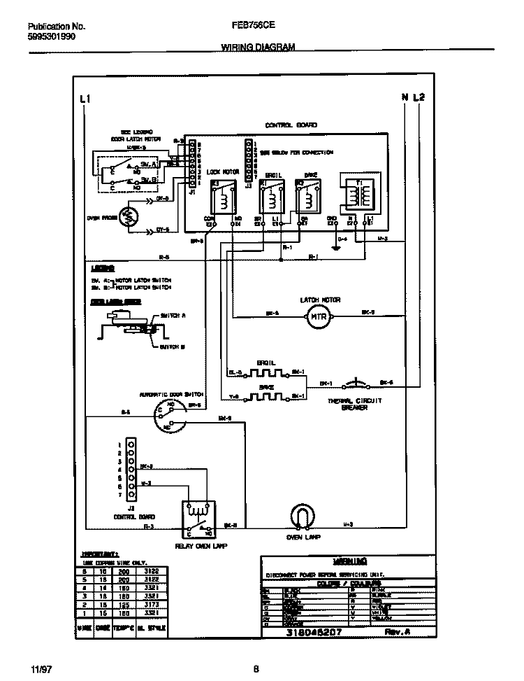 WIRING DIAGRAM Diagram and Parts List for FEB756CETD  Frigidaire Wall Oven