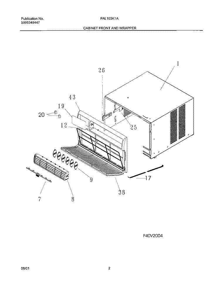 WRAPR Diagram and Parts List for FAL103K1A1  Frigidaire Air Conditioner