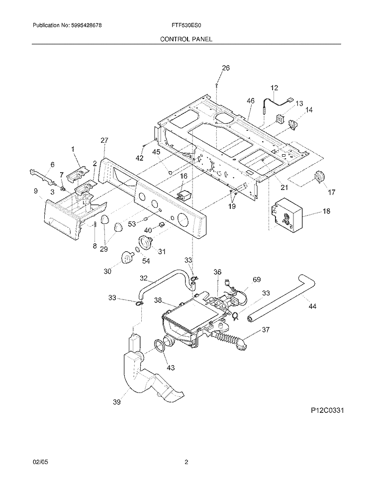 CONTROL PANEL Diagram and Parts List for FTF530ES0  Frigidaire Washer