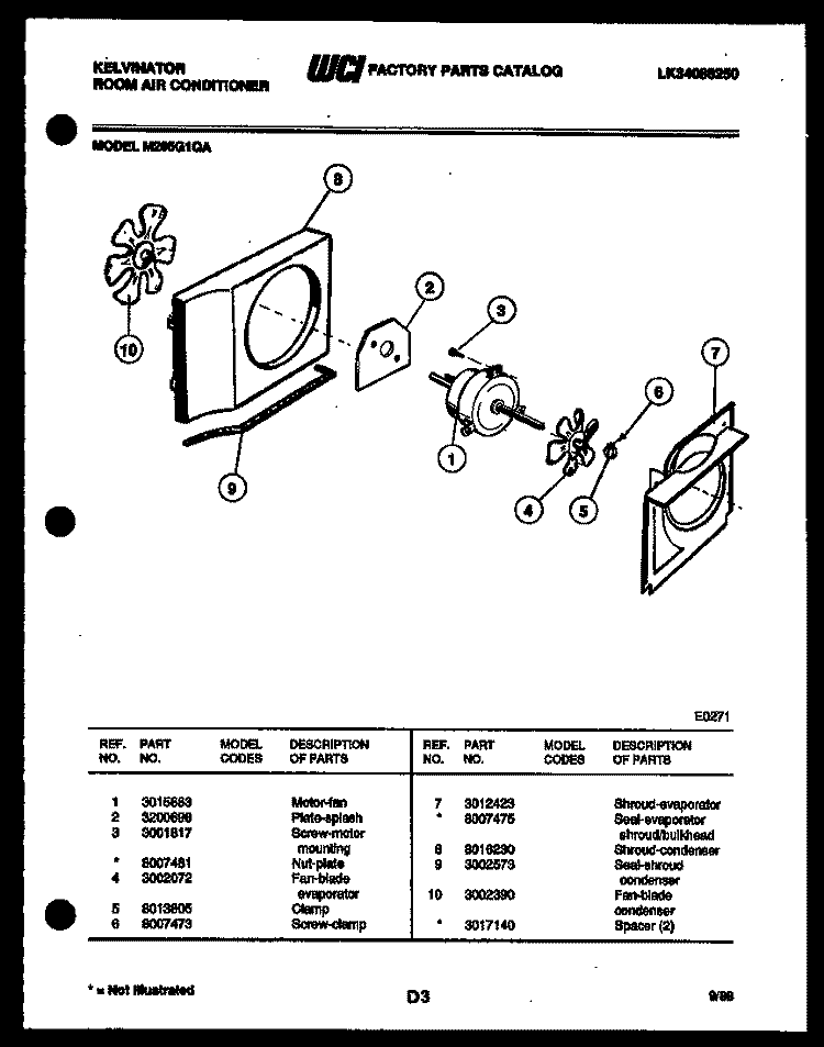 AIR HANDLING PARTS Diagram and Parts List for M205G1QA  Kelvinator Air Conditioner