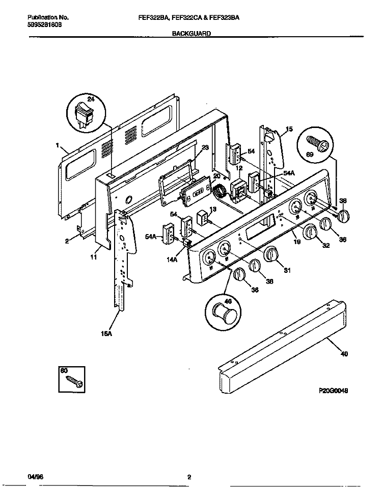 BACKGUARD Diagram and Parts List for FEF322CASE  Frigidaire Range