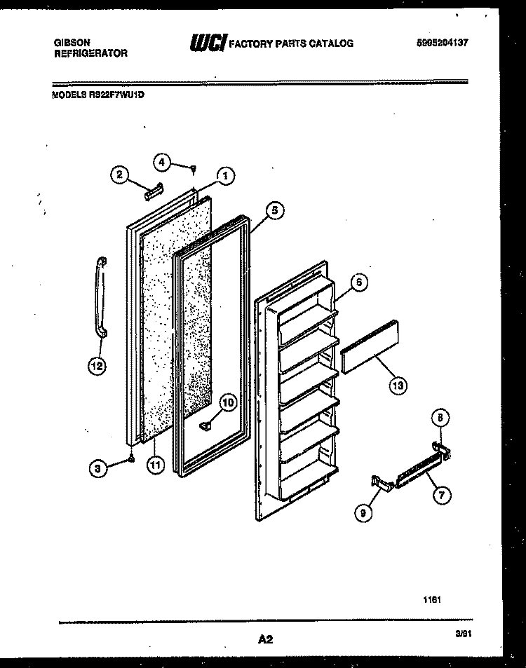 FREEZER DOOR PARTS Diagram and Parts List for RS22F7WU1D  Gibson Refrigerator