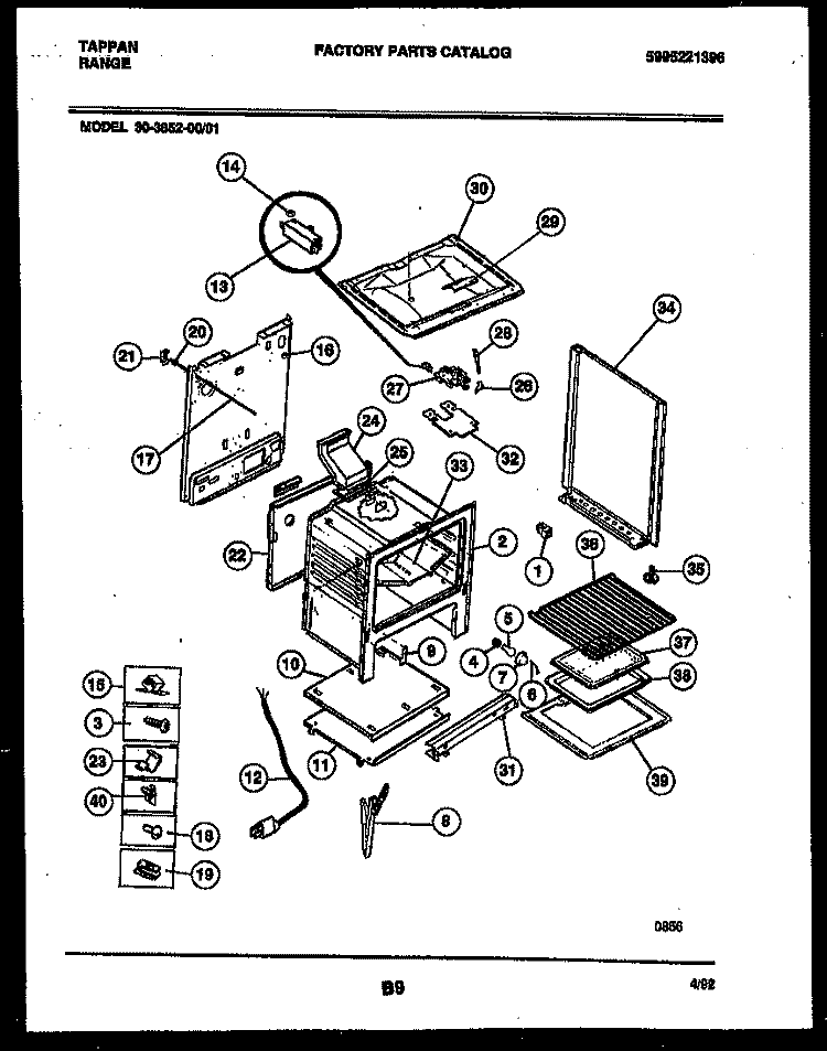 BODY PARTS Diagram and Parts List for 30-3852-00-01  Tappan Range