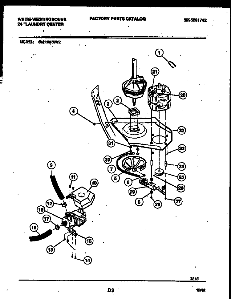 WASHER DRIVE SYSTEM AND PUMP Diagram and Parts List for SM115PXW2  Frigidaire Washer