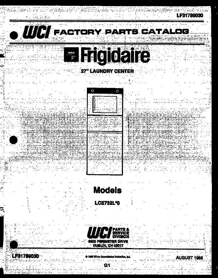 COVER Diagram and Parts List for LCE732LL0  Frigidaire Washer Dryer Combo