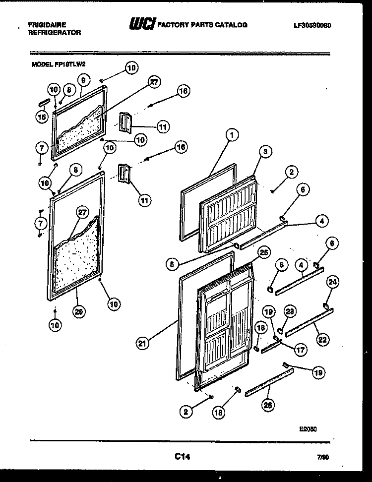 DOOR PARTS Diagram and Parts List for FP18TLW2  Frigidaire Refrigerator