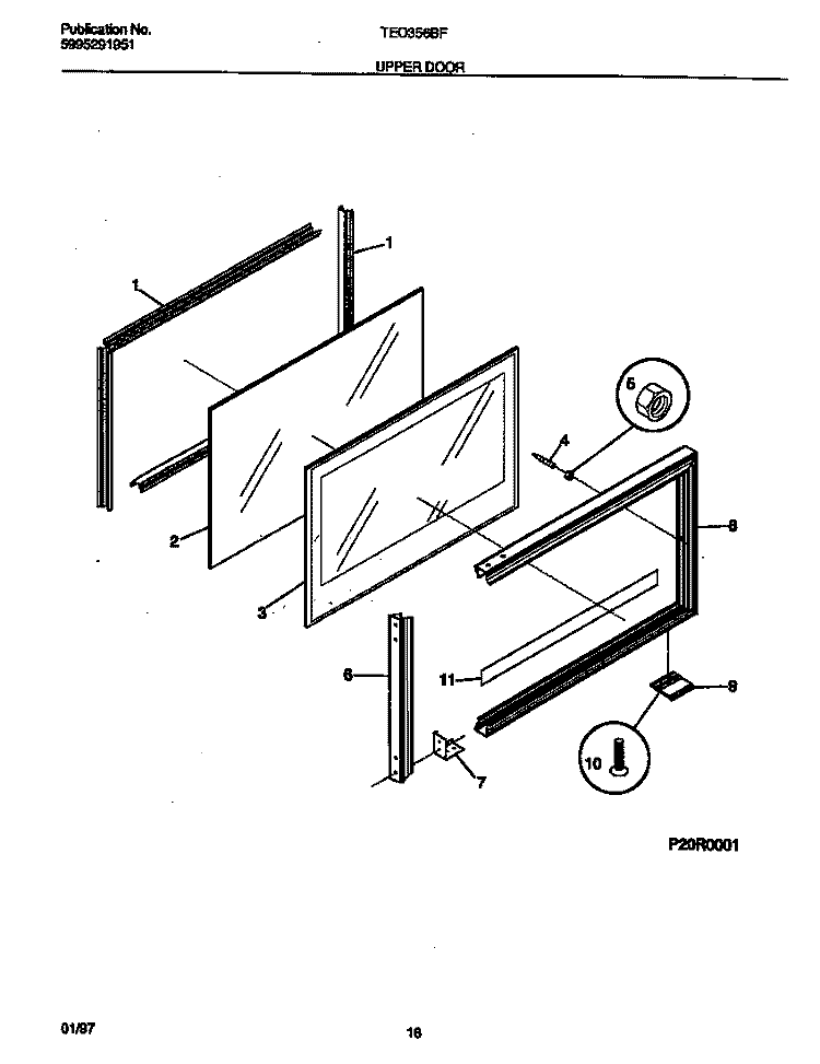 UPPER DOOR Diagram and Parts List for TEO356BFDA  Tappan Range