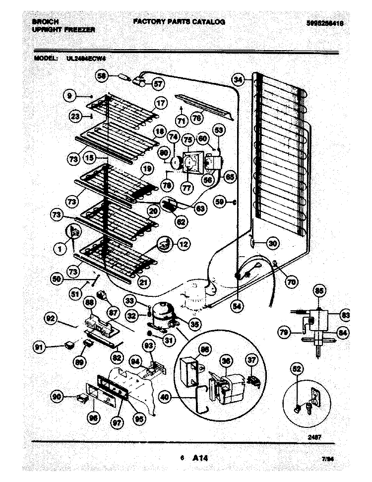SYSTEM Diagram and Parts List for UL2494ECW4  Frigidaire Freezer