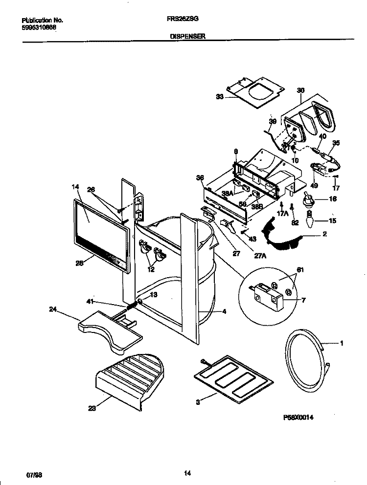 ICE & WATER DISPENSER Diagram and Parts List for FRS26ZSGW2  Frigidaire Refrigerator