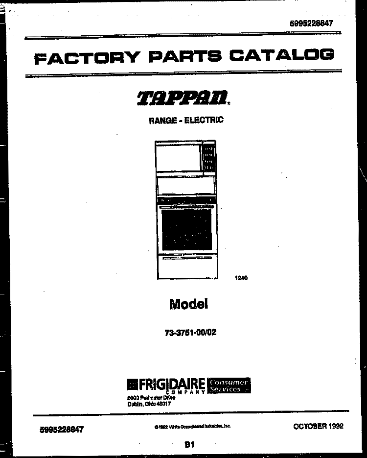 SPLASHER CONTROL Diagram and Parts List for 73-3751-23-02  Tappan Range