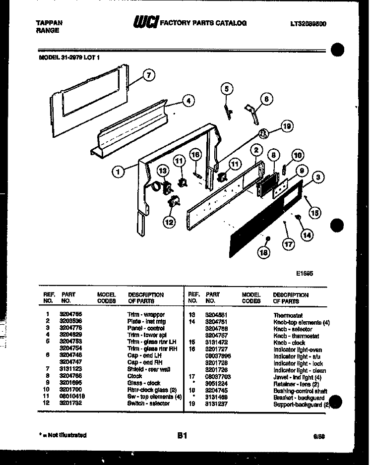 BACKGUARD Diagram and Parts List for 31-2979-00-01  Tappan Range