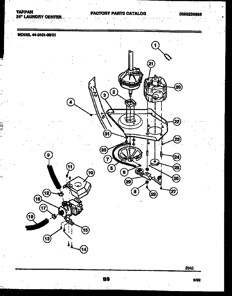 WASHER DRIVE SYSTEM AND PUMP Diagram and Parts List for 44-2401-00-01  Tappan Washer