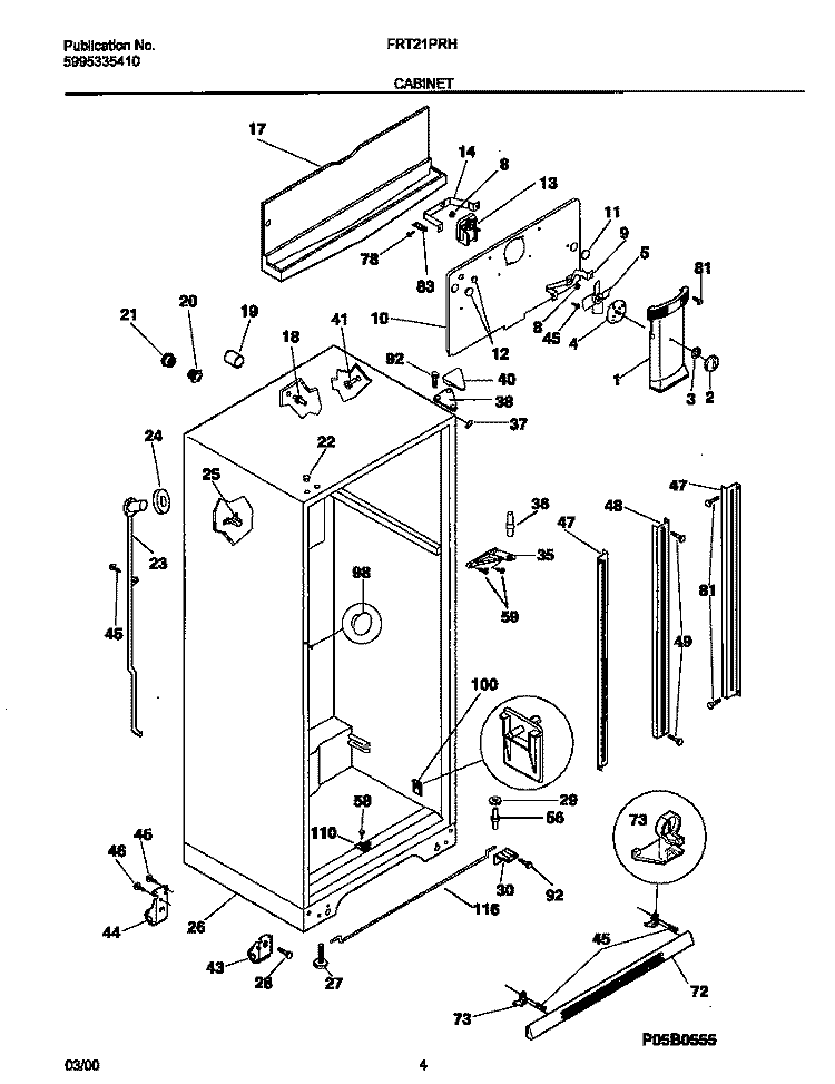 CABINET Diagram and Parts List for FRT21PRHD6  Frigidaire Refrigerator