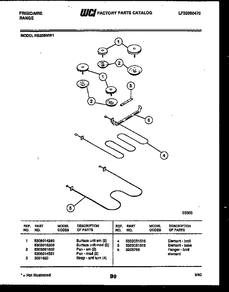 BROILER PARTS Diagram and Parts List for RS33BNL1  Frigidaire Range