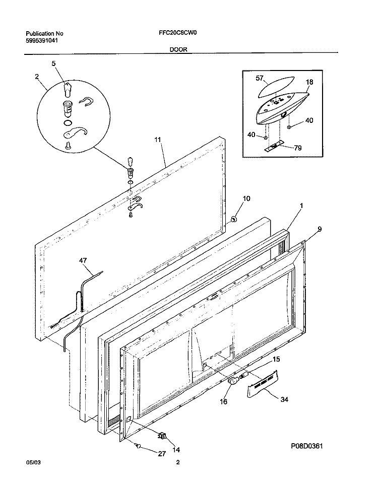 DOOR Diagram and Parts List for FFC20C8CW0  Frigidaire Freezer