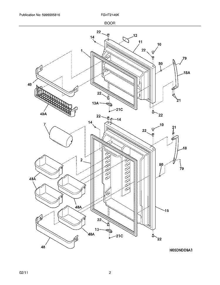 DOOR Diagram and Parts List for FGHT2146KF3  Frigidaire Refrigerator