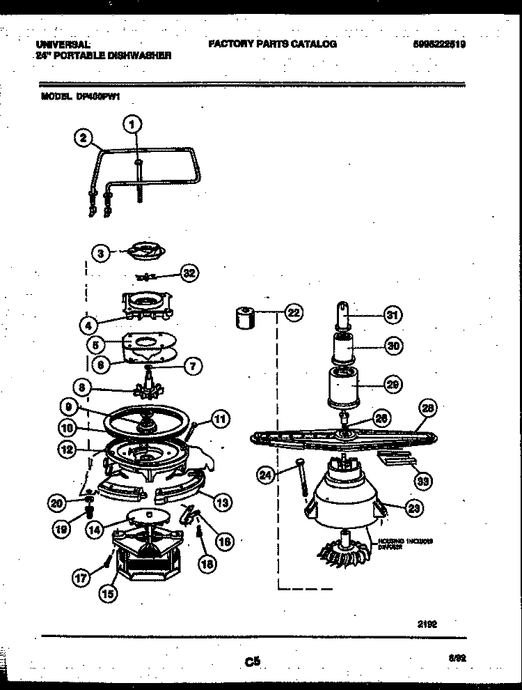 MOTOR PUMP PARTS Diagram and Parts List for DP400PWW1  Frigidaire Dishwasher