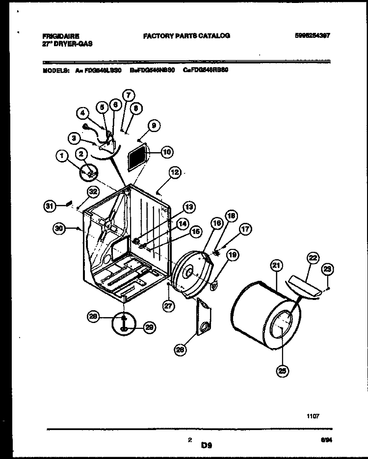 CABINET AND COMPONENT PARTS Diagram and Parts List for FDG546LBT0  Frigidaire Dryer