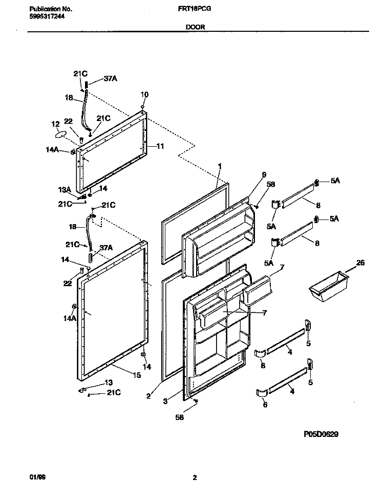 DOOR Diagram and Parts List for FRT18PCGW1  Frigidaire Refrigerator