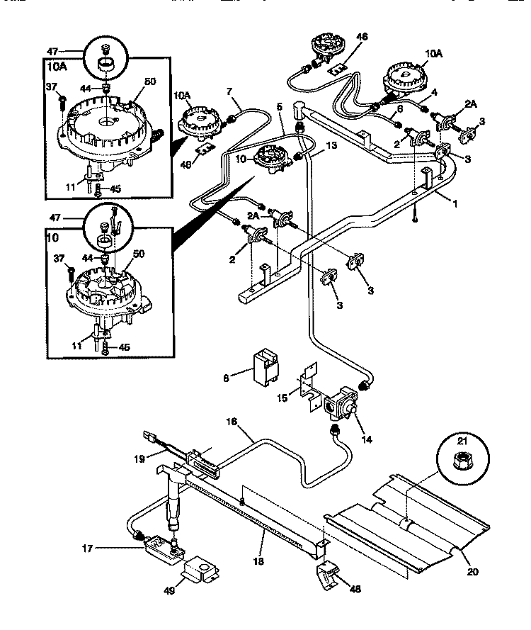 BURNER Diagram and Parts List for TGF335BCWA  Tappan Range