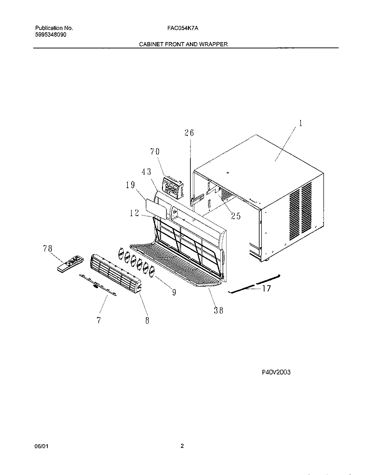 WRAPPER Diagram and Parts List for FAC054K7A2  Frigidaire Air Conditioner