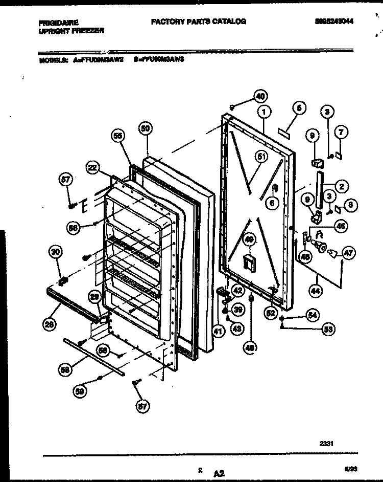 DOOR PARTS Diagram and Parts List for FFU09M3AW3  Frigidaire Freezer