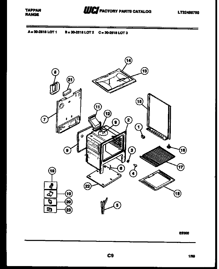 BODY PARTS Diagram and Parts List for 30-2518-00-03  Tappan Range