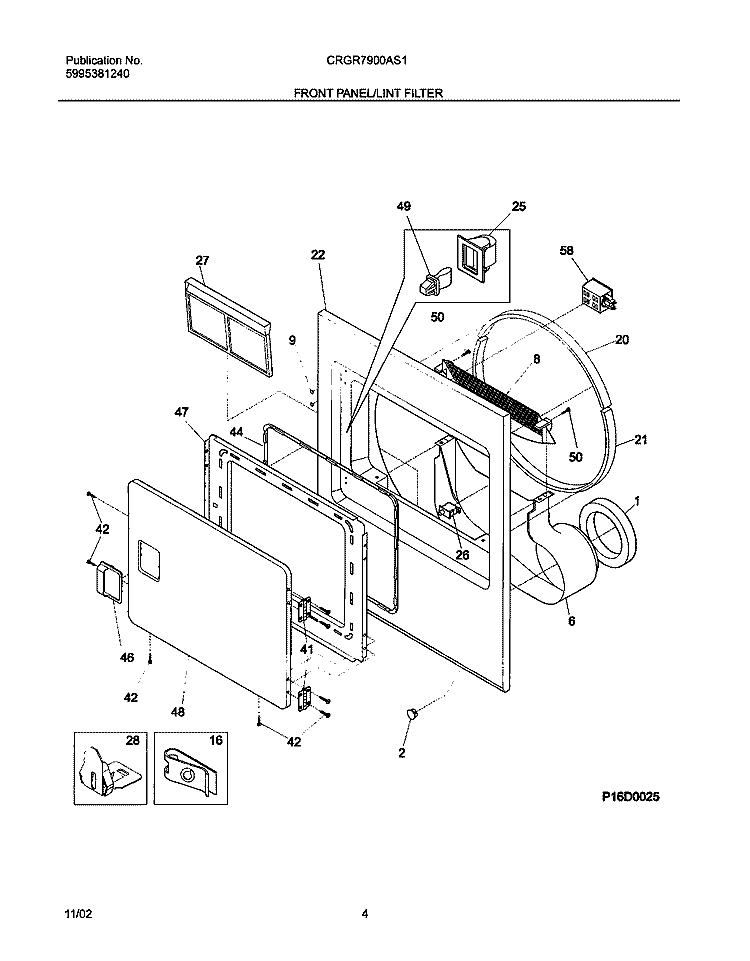 FRONT PANEL / LINT FILTER Diagram and Parts List for CRGR7900AS1  Frigidaire Dryer
