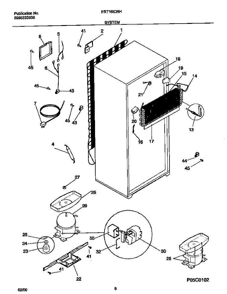 SYSTEM Diagram and Parts List for FRT16ICRHW2  Frigidaire Refrigerator