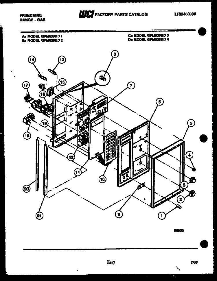 CONTROL PANEL Diagram and Parts List for GPM638BDL3  Frigidaire Range