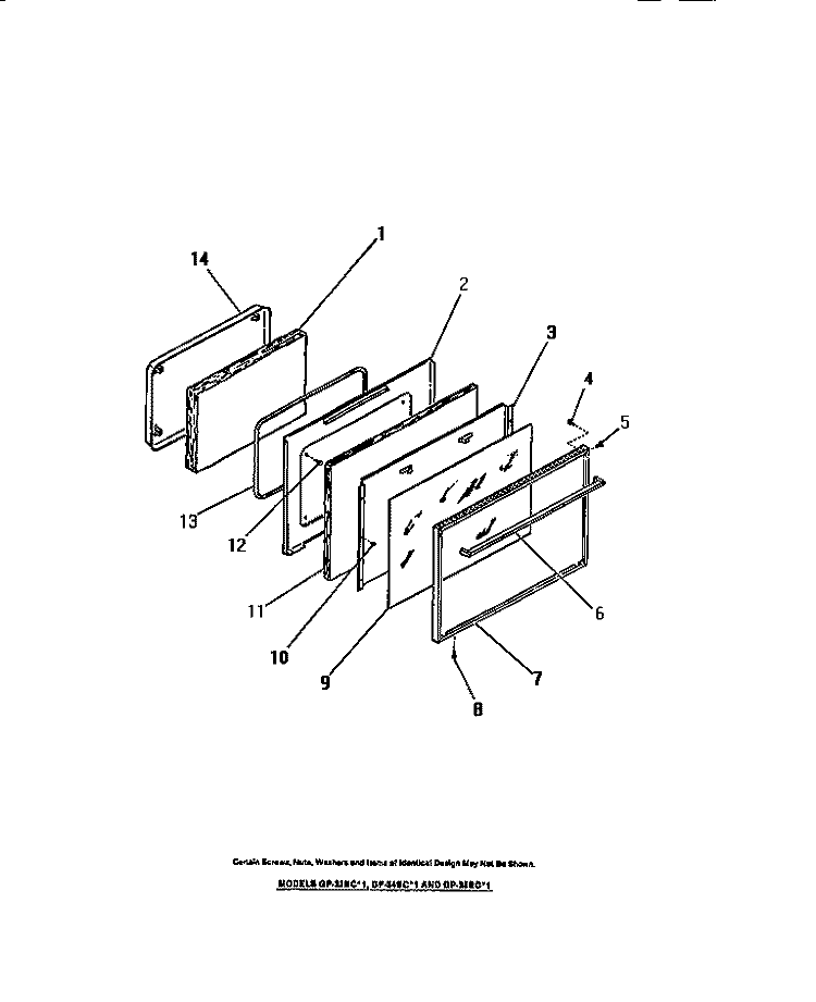 OVEN DOOR, PANELS Diagram and Parts List for GP38BCL1  Frigidaire Range