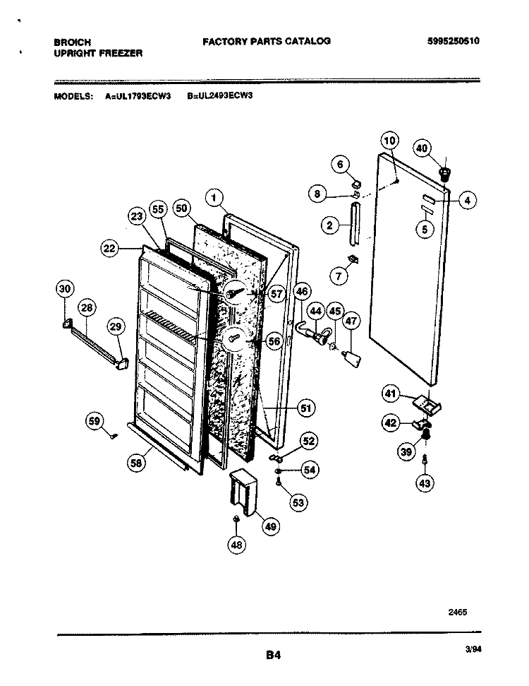 DOOR Diagram and Parts List for UL1793ECW3  Electrolux Freezer