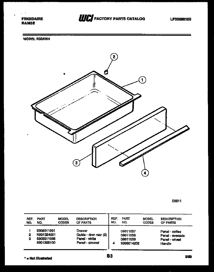 DRAWER PARTS Diagram and Parts List for R30AL4  Frigidaire Range