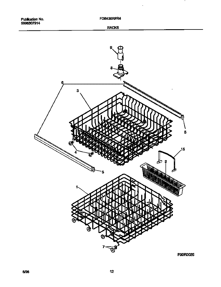 RACK Diagram and Parts List for FDB435RFR4  Frigidaire Dishwasher