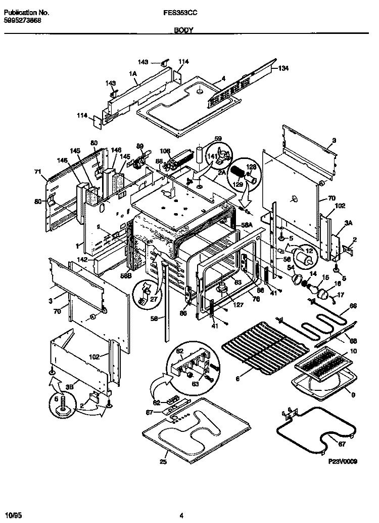 BODY Diagram and Parts List for FES353CCD2  Frigidaire Range