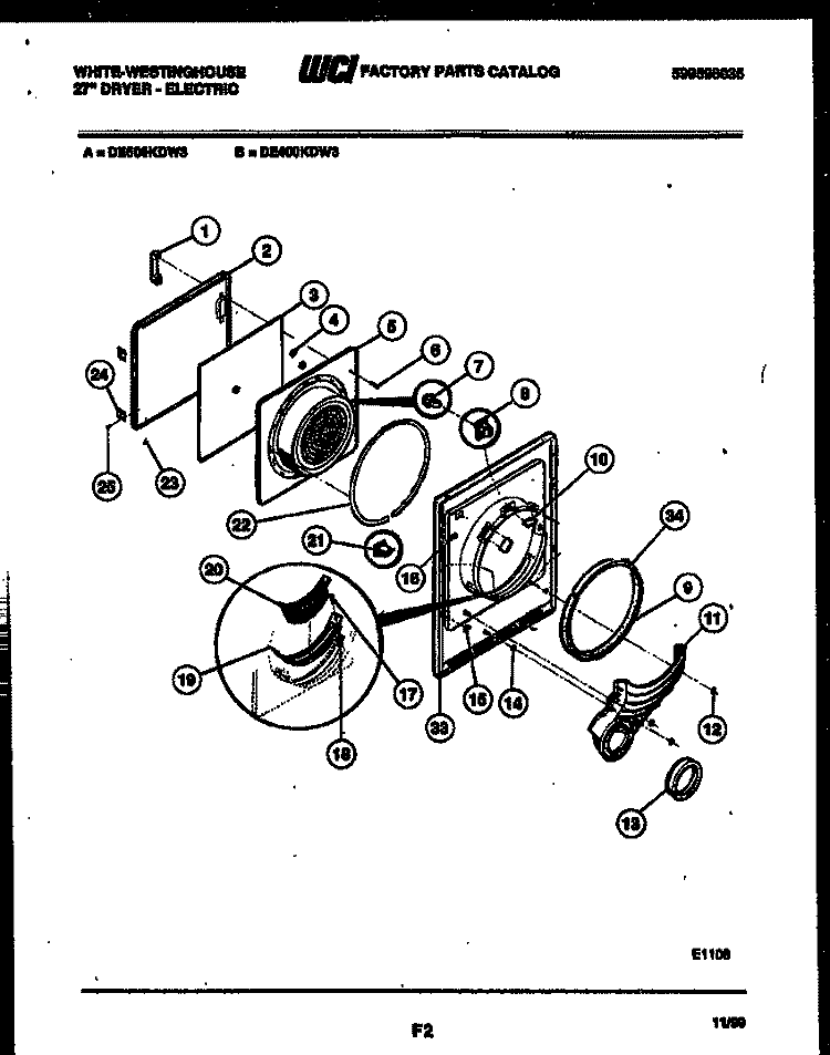 DOOR PARTS Diagram and Parts List for DE500KDD3  Frigidaire Dryer