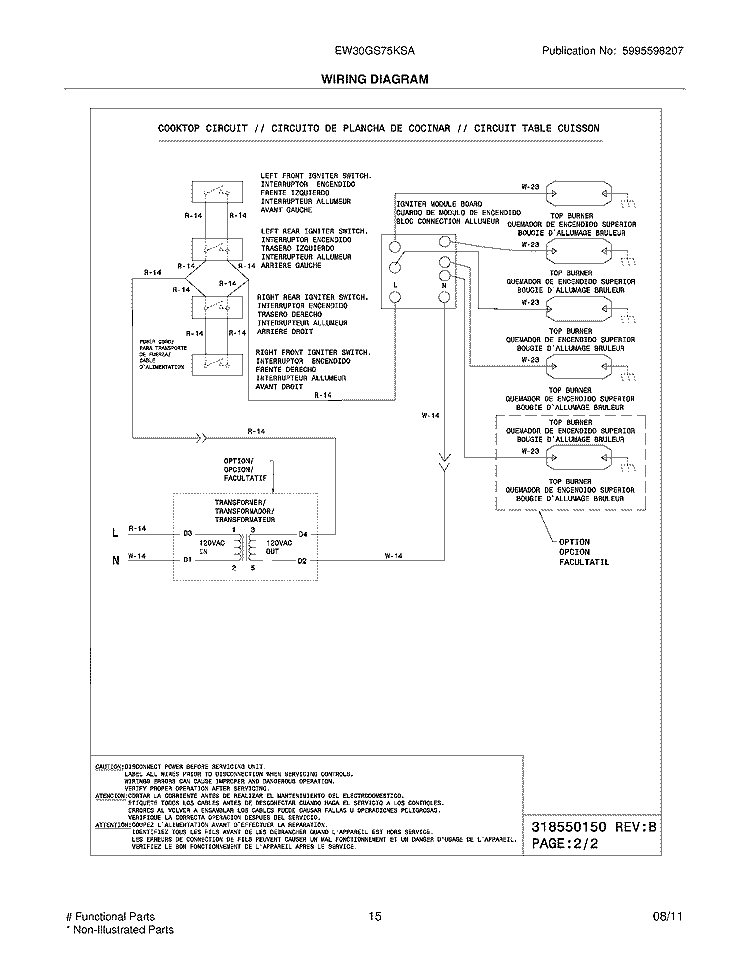 WIRING DIAGRAM Diagram and Parts List for EW30GS75KSA  Electrolux Range