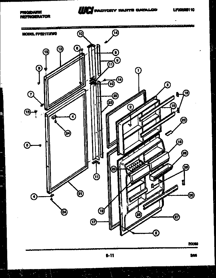 DOOR PARTS Diagram and Parts List for FPE21TIEF0  Frigidaire Refrigerator