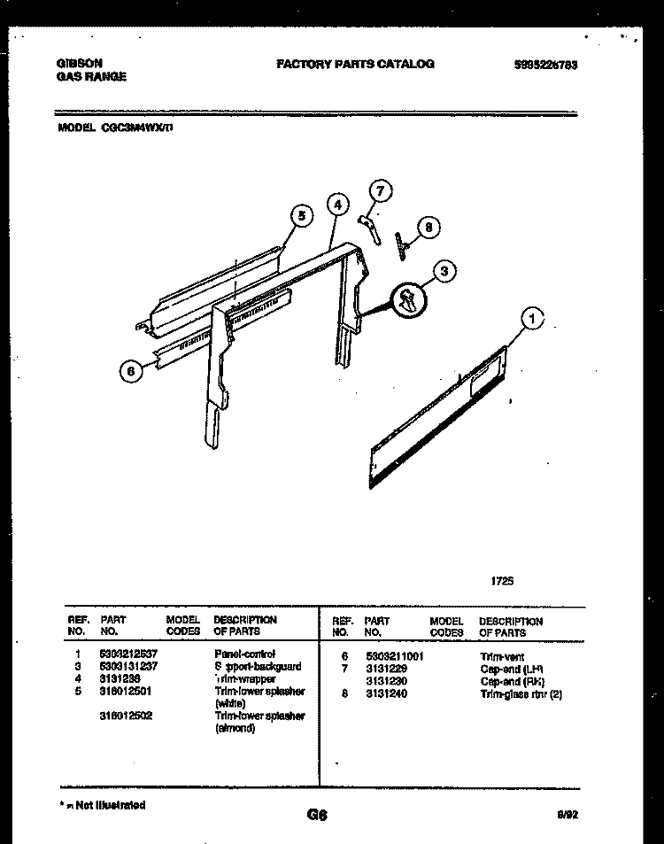 BACKGUARD Diagram and Parts List for CGC3M4WXD  Gibson Range