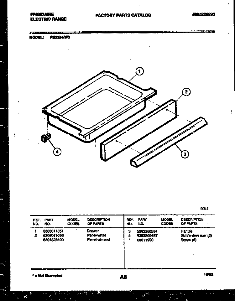 DRAWER PARTS Diagram and Parts List for RS33BNL3  Frigidaire Range