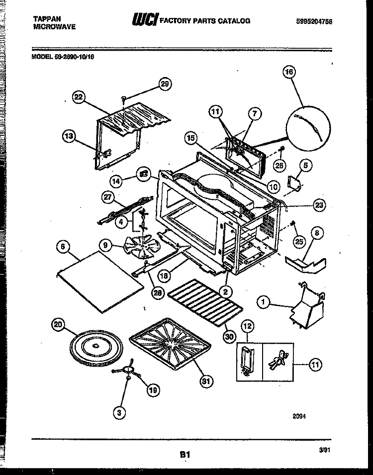 WRAPPER AND BODY PARTS Diagram and Parts List for 56-2690-10-16  Tappan Microwave