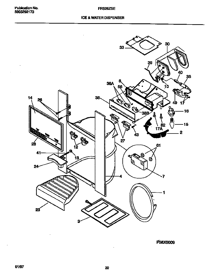 ICE & WATER DISPENSER Diagram and Parts List for FRS26ZSEB3  Frigidaire Refrigerator