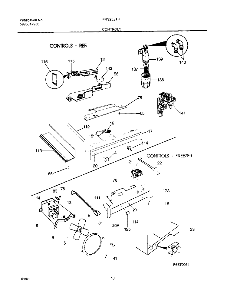 CONTROLS Diagram and Parts List for FRS26ZTHD5  Frigidaire Refrigerator