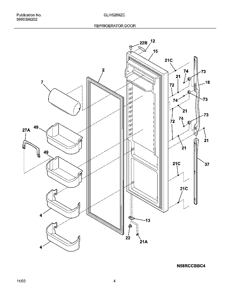REFRIGERATOR DOOR Diagram and Parts List for GLHS269ZCW2  Frigidaire Refrigerator