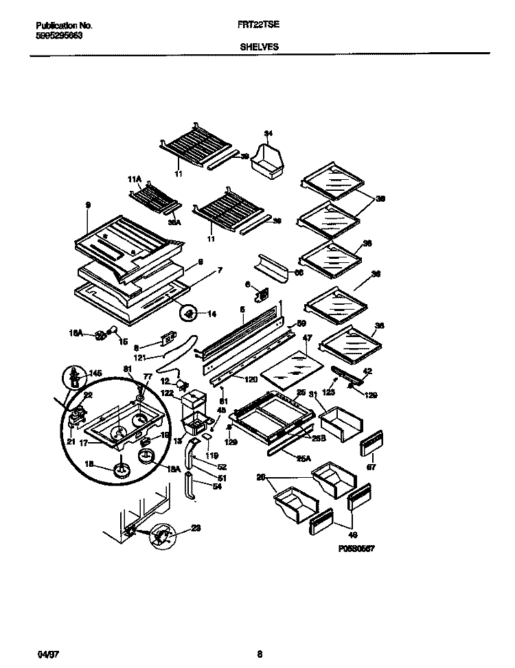 SHELVES Diagram and Parts List for FRT22TSEW1  Frigidaire Refrigerator