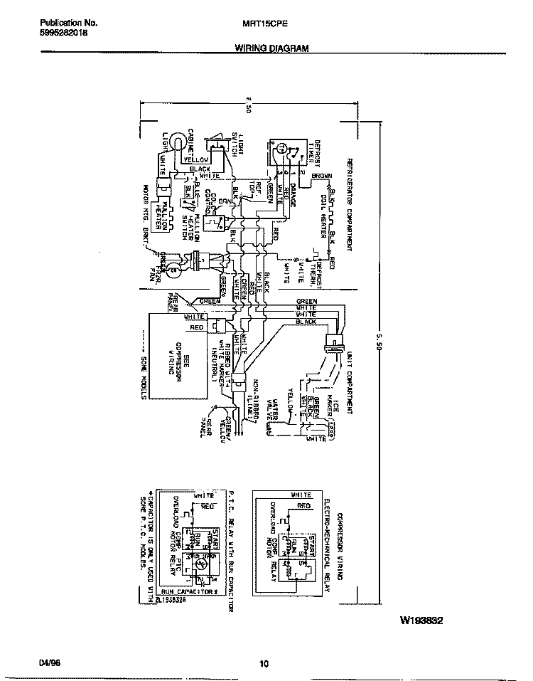 WIRING DIAGRAM Diagram and Parts List for MRT15CPEW0  Frigidaire Refrigerator