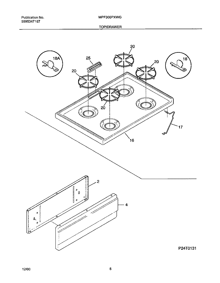 TOP / DRAWER Diagram and Parts List for MPF300PXWG  Uni Range